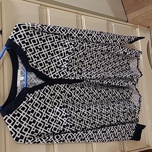 Alfred Sung Long Sleeve Black/Blue and White Pattern Tunic